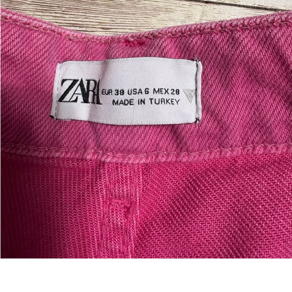 Zara Wide Leg Raw Hem Pink Jeans Denim Women's Size 6 Spring Pants High Rise NWT - Picture 8 of 10